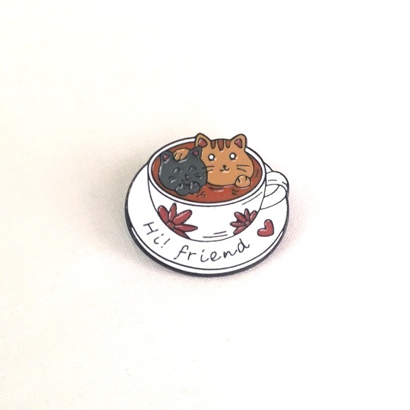 🍏50% OFF/3+...Two Cats in Cup Pin - Picture 2 of 4